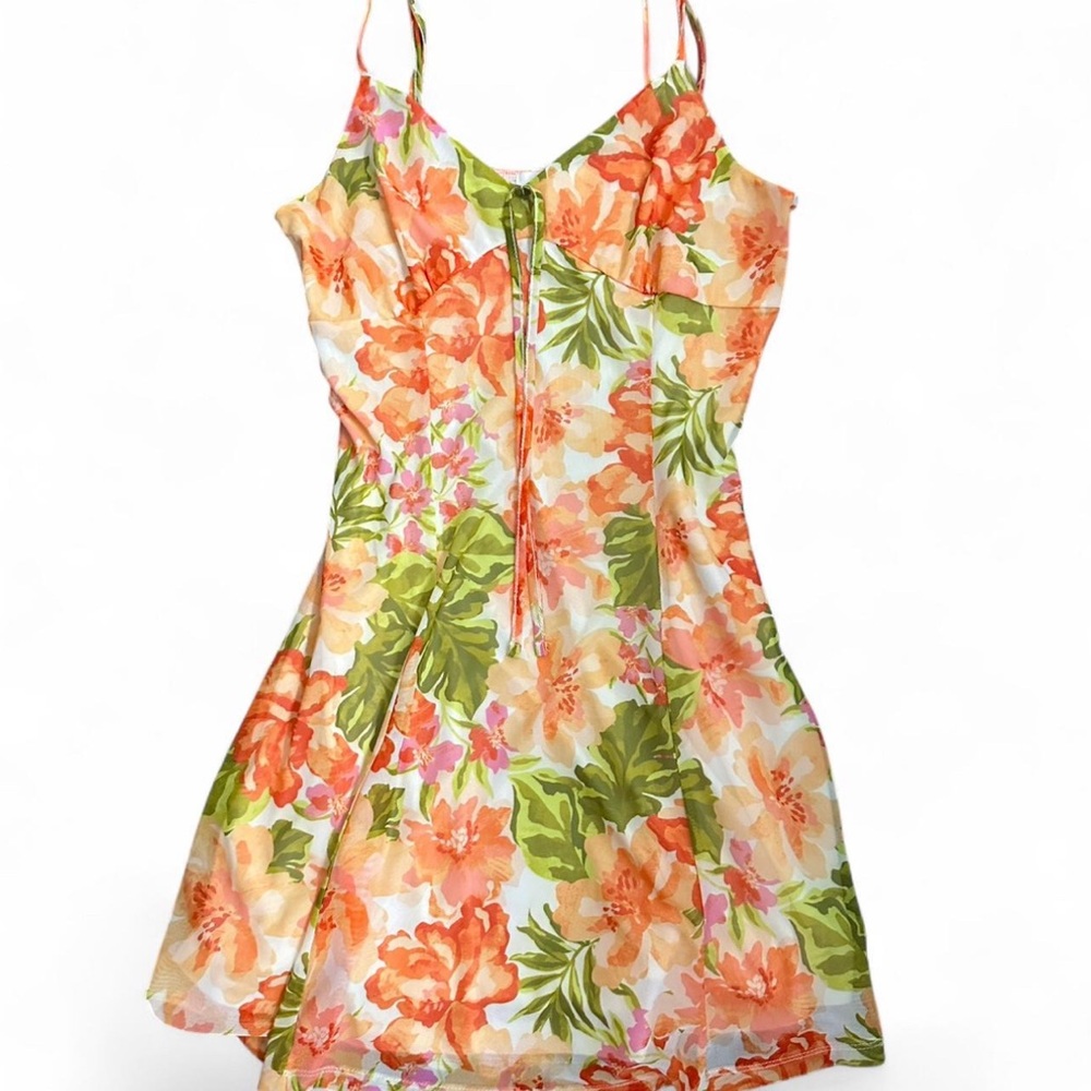 Floral Mini Dress in Orange and Green !